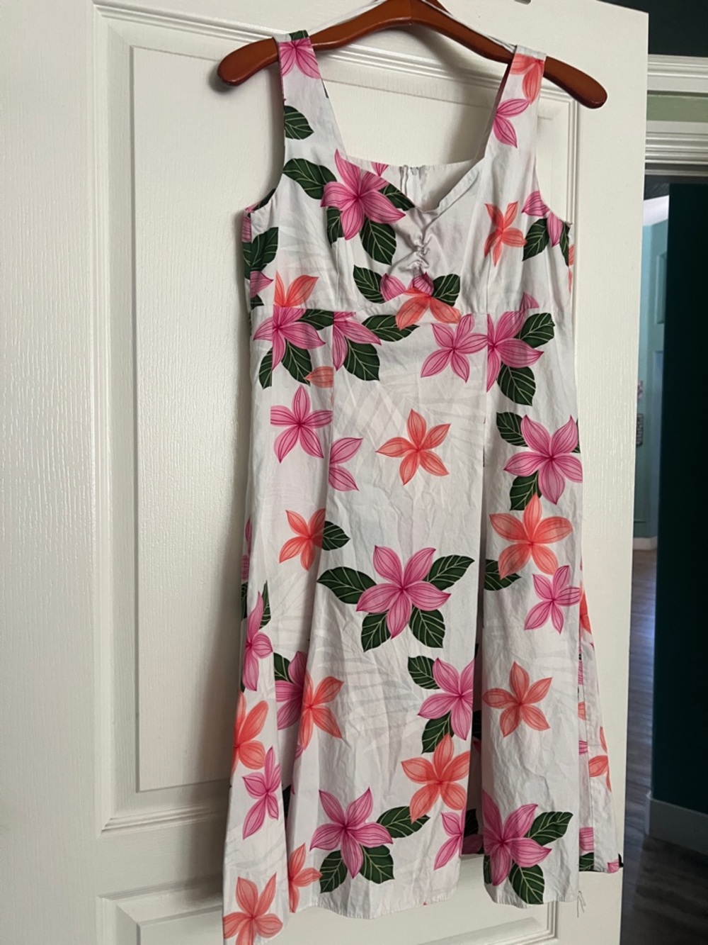 Tropical Floral Sundress in White with Pink & Coral Blooms